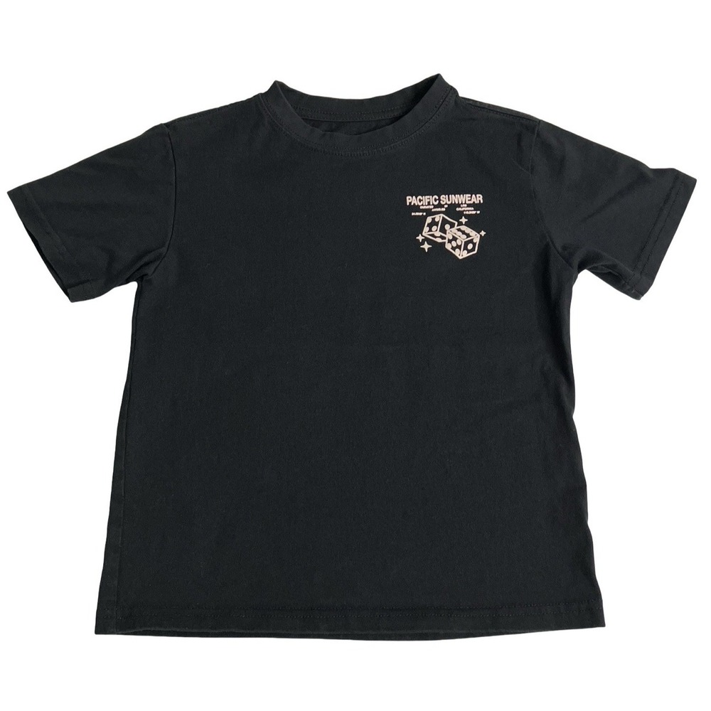 Pacsun Tee Youth M 8 Black Dice Graphic Back Print Skater Streetwear Kids Shirt